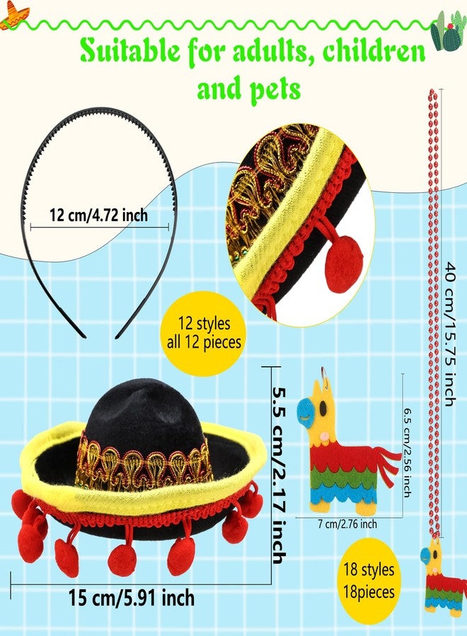 Sonarun 30 Pcs Cinco De Mayo Fiesta Party Favors Include 12 Mexican Sombreros Hats Headbands and 18 Cinco De Mayo Fiesta Necklaces for Mexican Cinco de Mayo Party Decorations Luau Fiesta Party Photo Props - Image 2